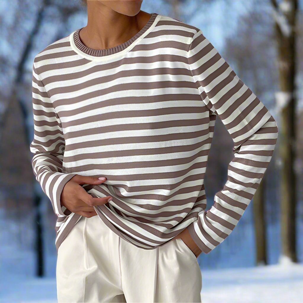 Damen Top Langarm Streifen Baumwolle