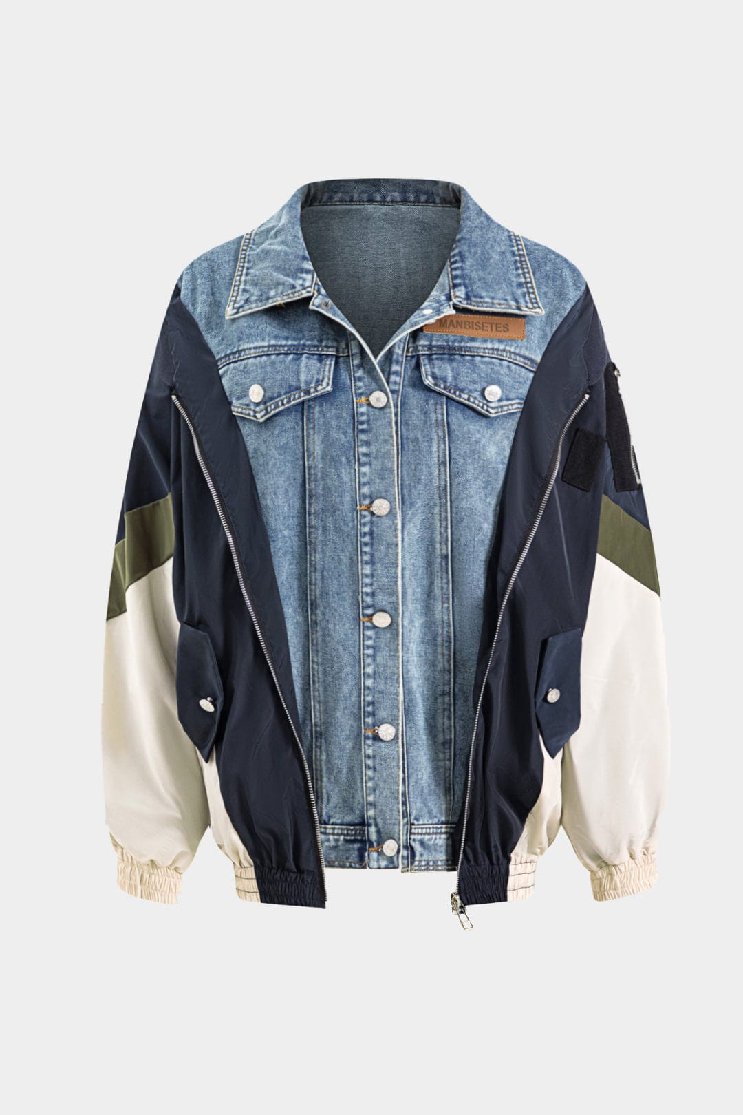Stylische Patchwork-Jacke Denim Nylon Trendy