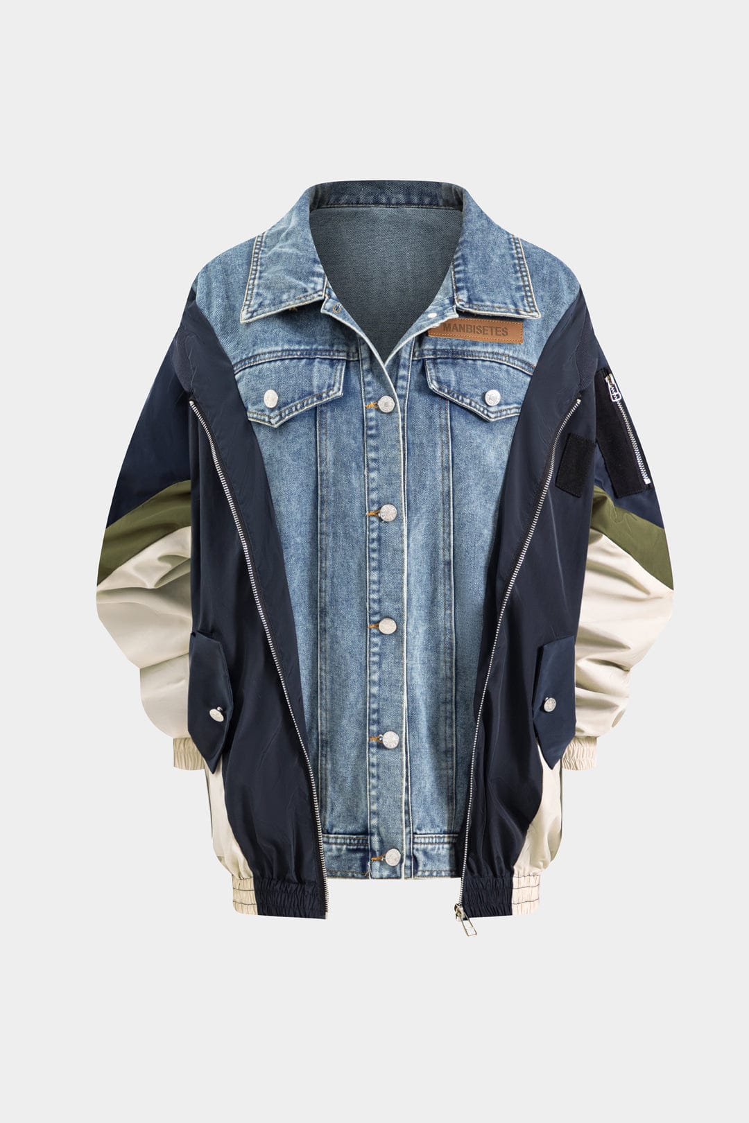 Stylische Patchwork-Jacke Denim Nylon Trendy - IdealeKleiden