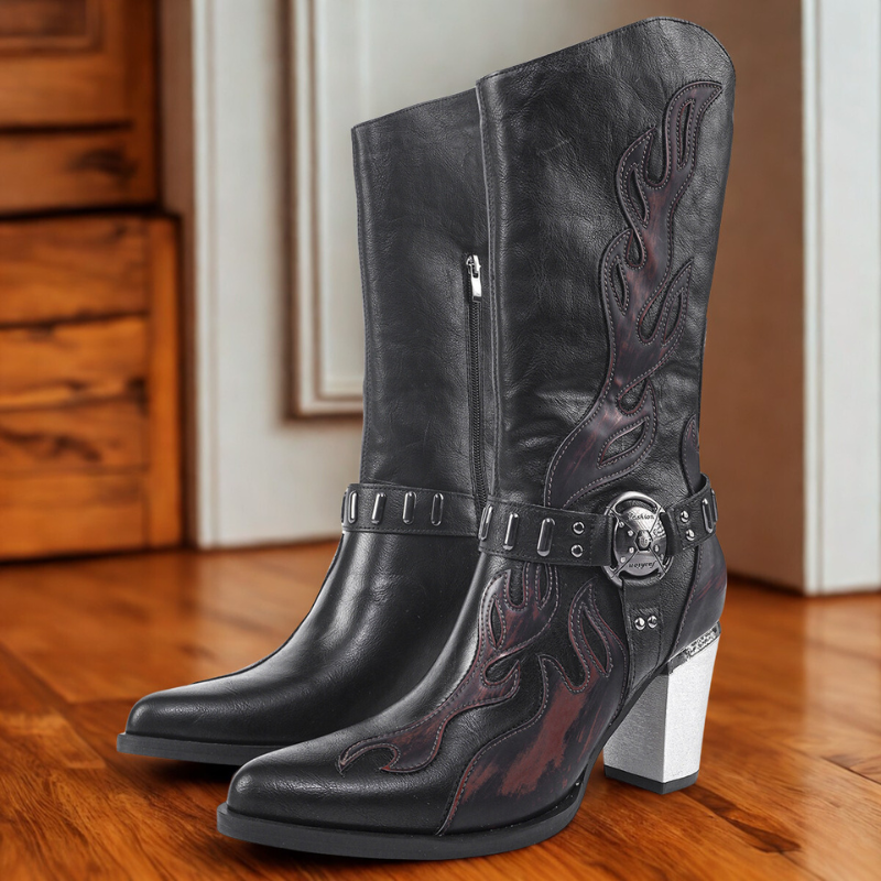 Leder Stiefel Mittelhoch Elegant Spitze