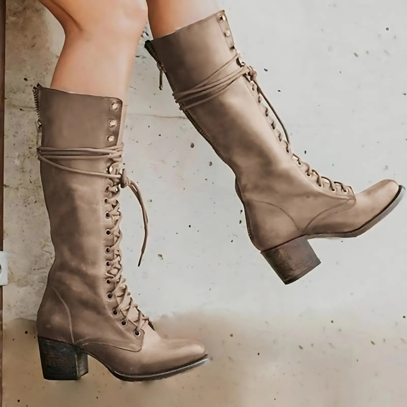 Damenschuhe Knöchelstiefel Schnürstiefel Blockabsatz