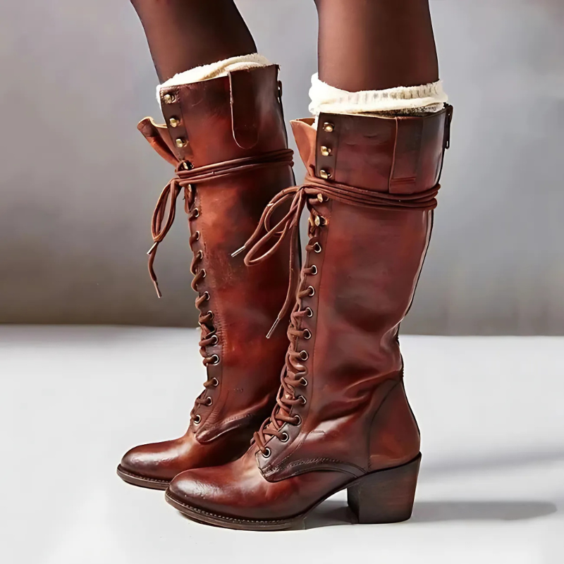Damenschuhe Knöchelstiefel Schnürstiefel Blockabsatz