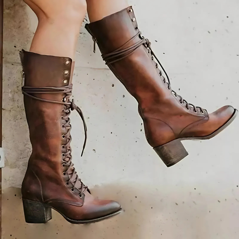Damenschuhe Knöchelstiefel Schnürstiefel Blockabsatz