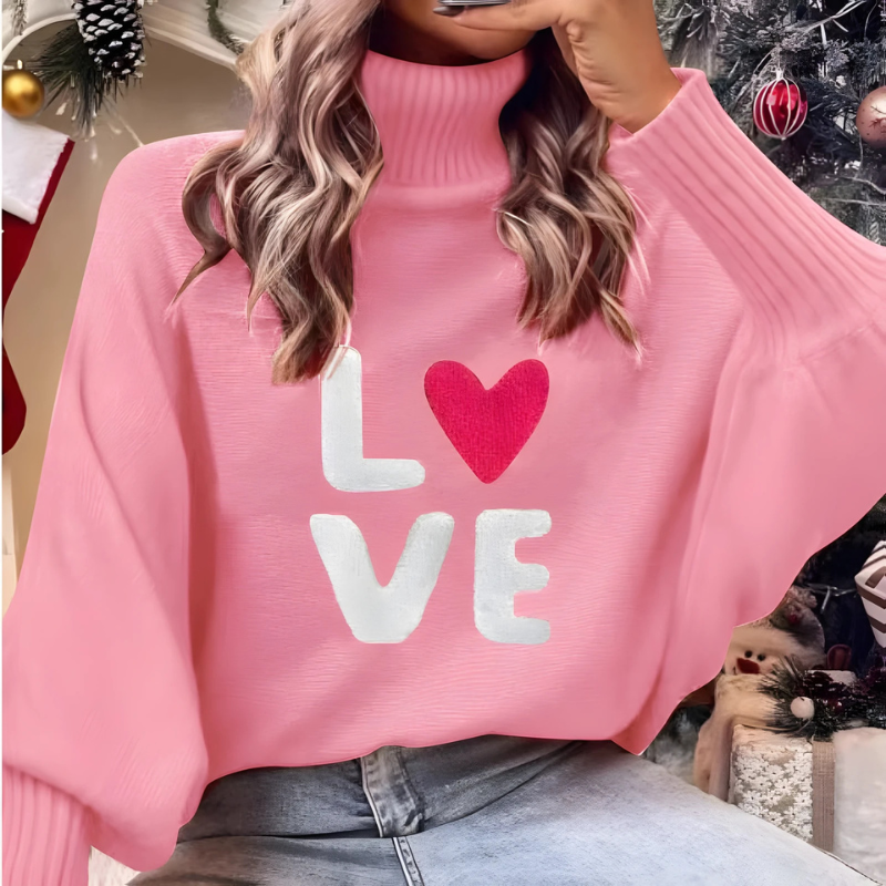 Damen Rollkragenpullover Langarm Love Design