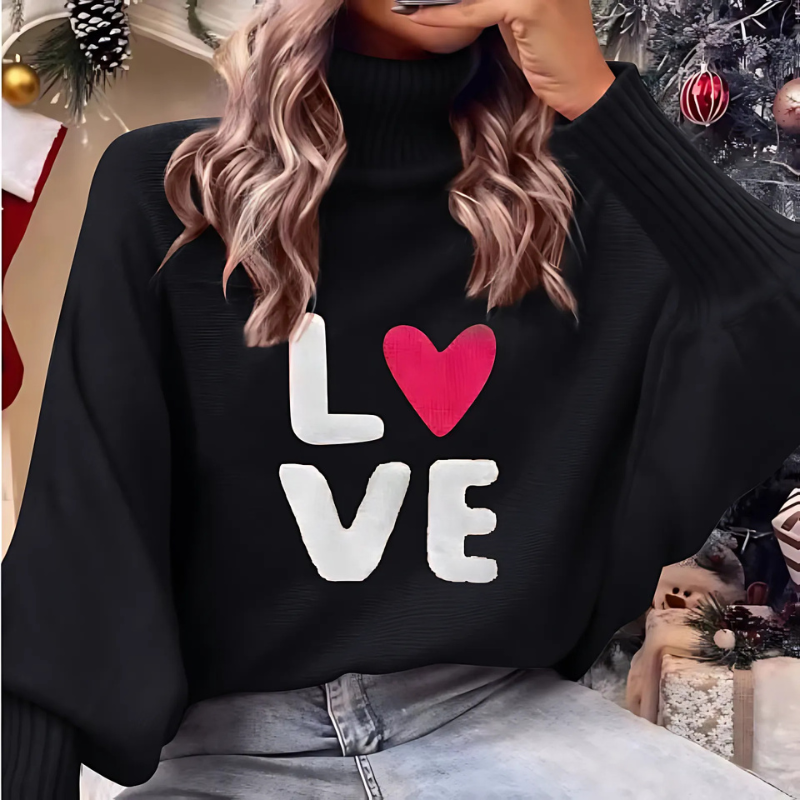 Damen Rollkragenpullover Langarm Love Design