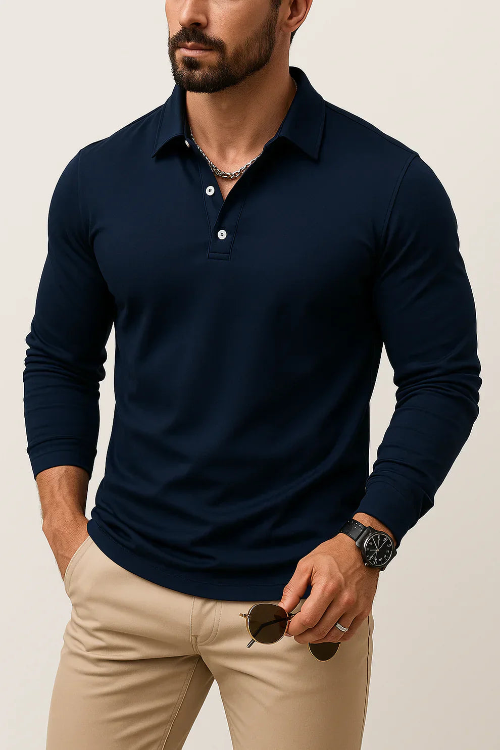 Herren Poloshirt Slim Fit Langarm Modern