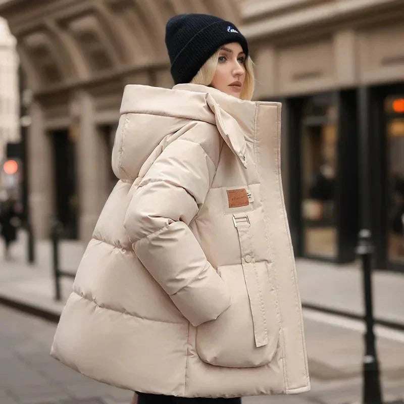 Stilvolle Damen Pufferjacke Warm Kapuze