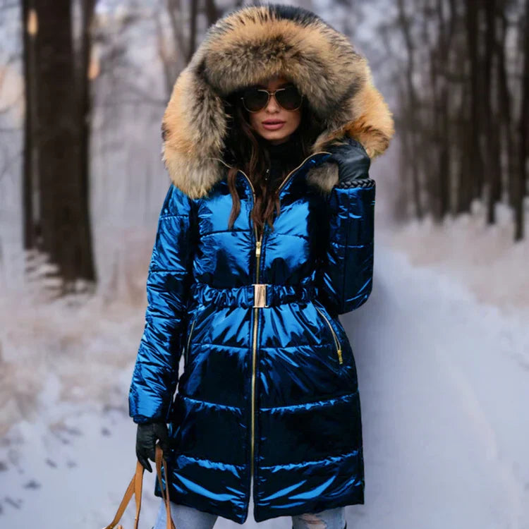 Frauen Winterjacke Warm Kapuze Glanzstoff