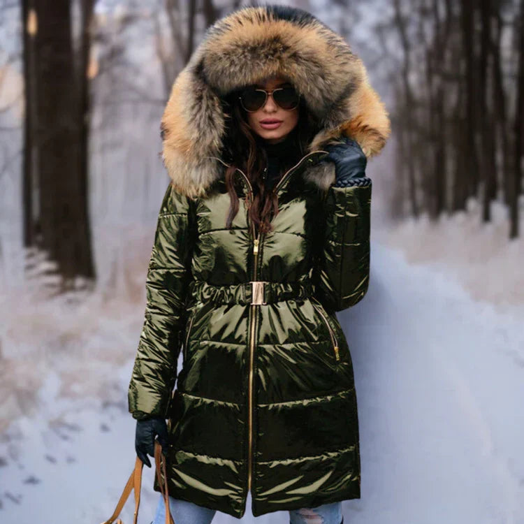 Frauen Winterjacke Warm Kapuze Glanzstoff