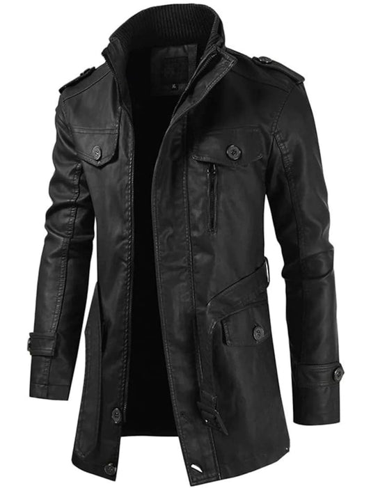 Lange Herren Lederjacke Elegant - IdealeKleiden