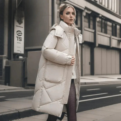 Warme Oversized-Jacke Kapuze Mittellang - IdealeKleiden