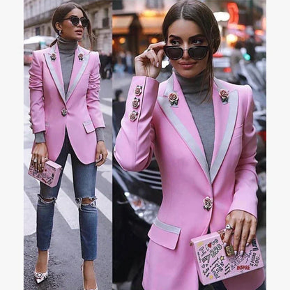 Rosa Blazer Damen Elegant Blumenmuster
