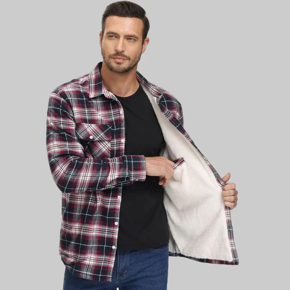 Herren Winterjacke Fleece Warm Karomuster