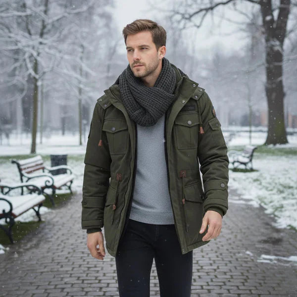 Herren Winterjacke Militärstyle Fleece Kapuze - IdealeKleiden