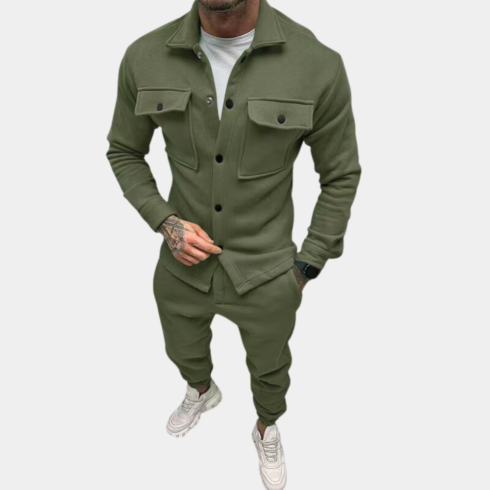 Herren Zwei-Teiler Langarm Set Zugeknöpft Modern
