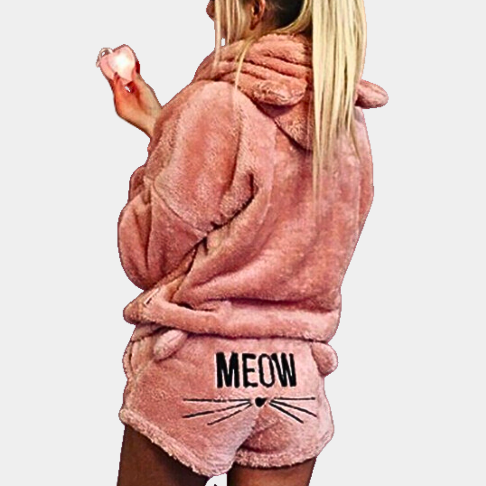 Weiches Damen-Pyjama-Set mit Kapuze Fleece