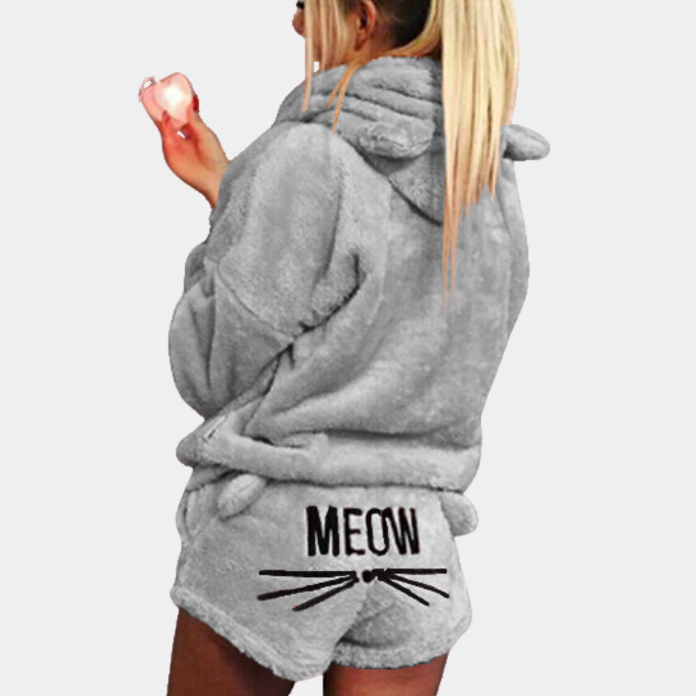 Weiches Damen-Pyjama-Set mit Kapuze Fleece