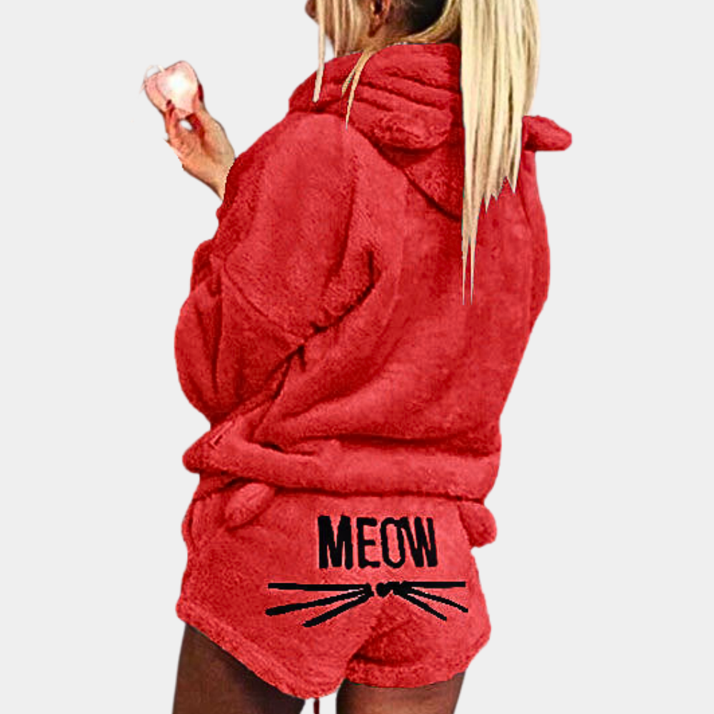 Weiches Damen-Pyjama-Set mit Kapuze Fleece