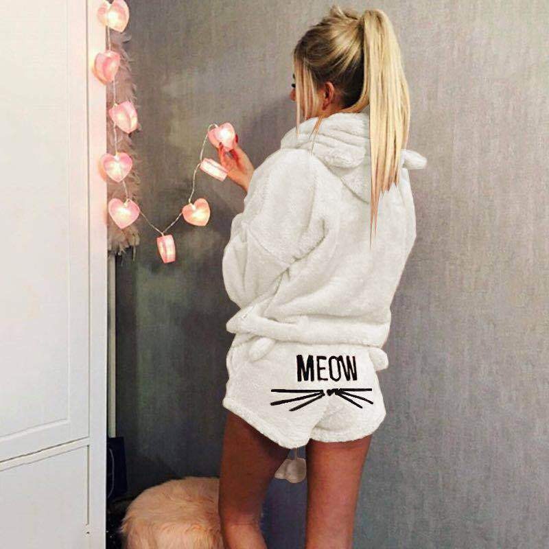 Weiches Damen-Pyjama-Set mit Kapuze Fleece