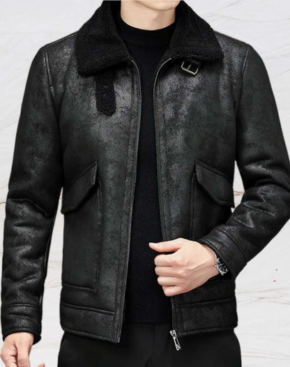Braune Lederjacke Vintage Style Kunstfell Mantel
