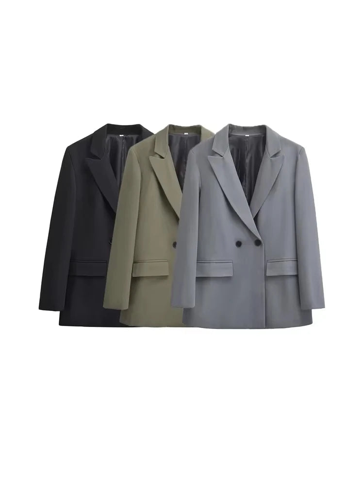 Damen Blazer Strukturiert Doppelleiste Modern - IdealeKleiden