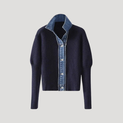 Moderner Pullover Denim Kragen Knöpfe