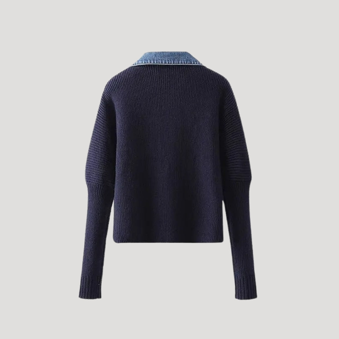 Moderner Pullover Denim Kragen Knöpfe - IdealeKleiden
