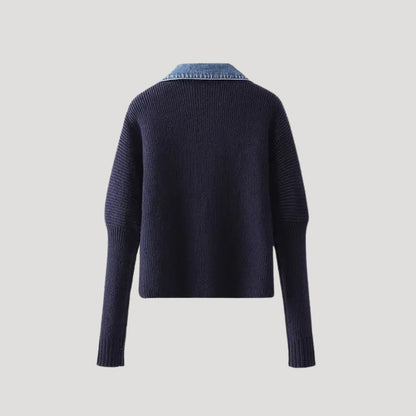 Moderner Pullover Denim Kragen Knöpfe - IdealeKleiden