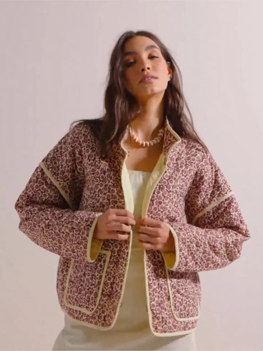 Stilvolle Frauenjacke Blumenmuster Vintage Look - IdealeKleiden