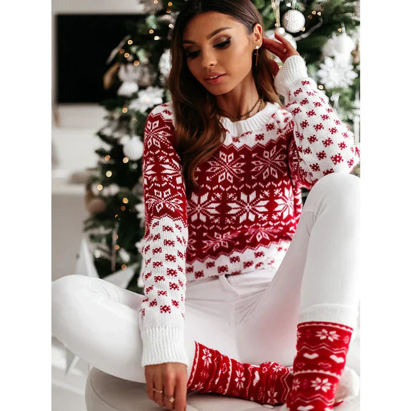 Weihnachtspullover Frauen Schneeflocken Design