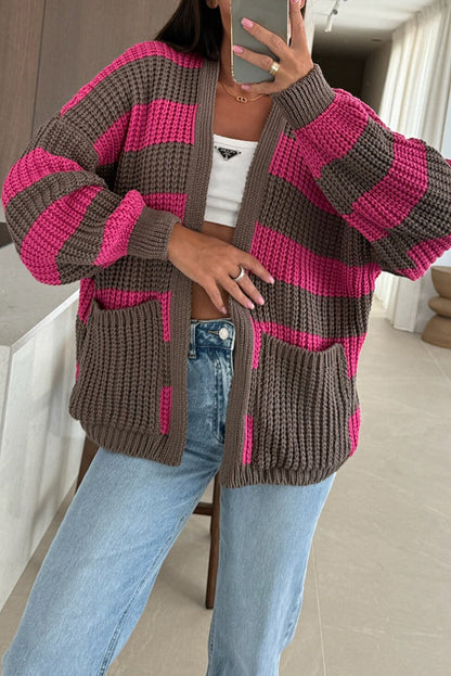 Damen Strickcardigan Streifen Muster Lockere Passform