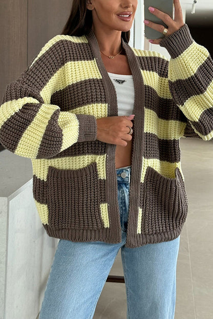 Damen Strickcardigan Streifen Muster Lockere Passform
