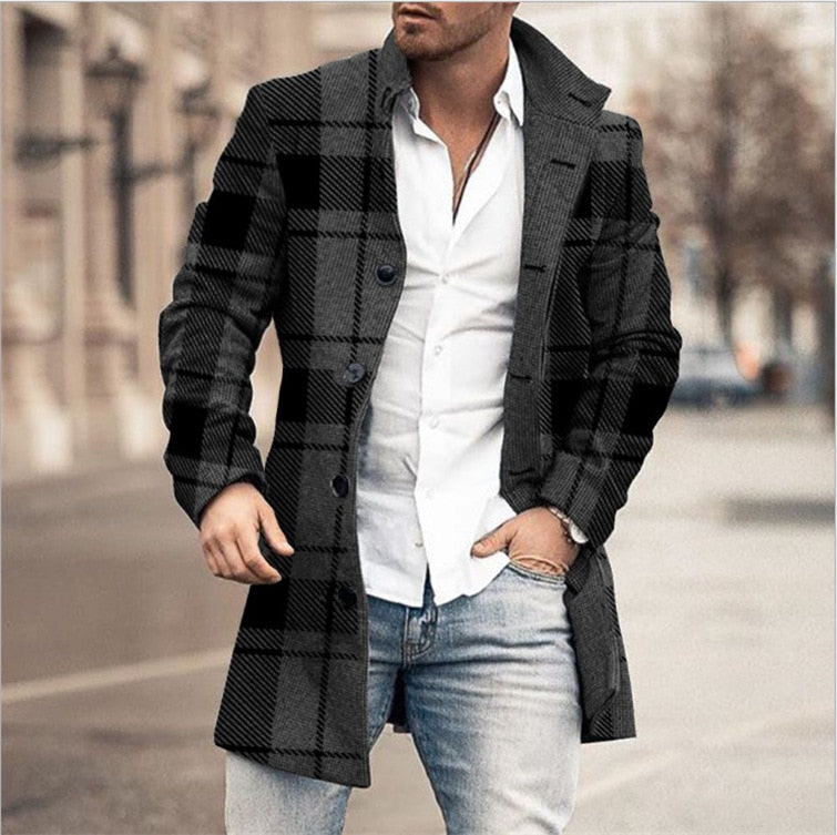 Herren Wollmantel Karo Muster Elegante Silhouette - IdealeKleiden