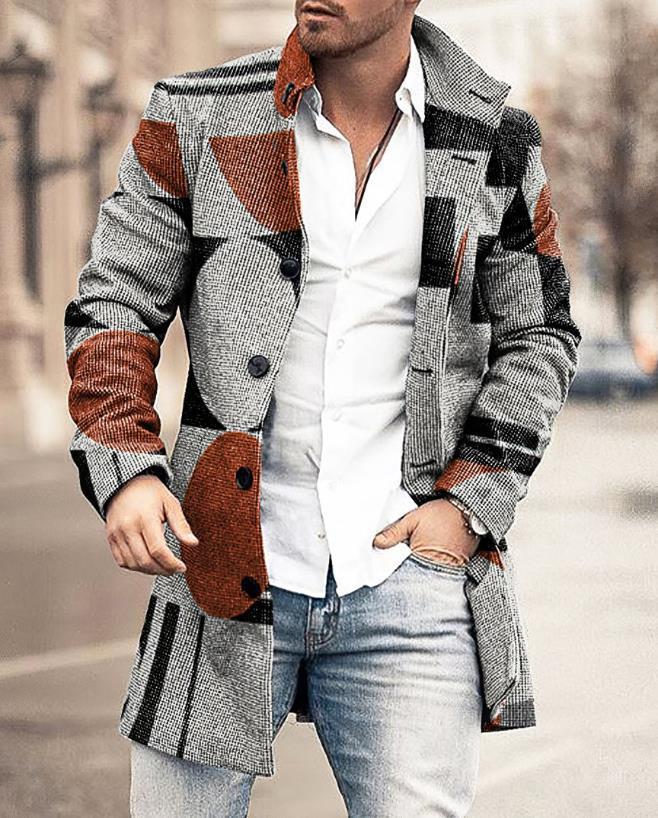 Herren Wollmantel Karo Muster Elegante Silhouette