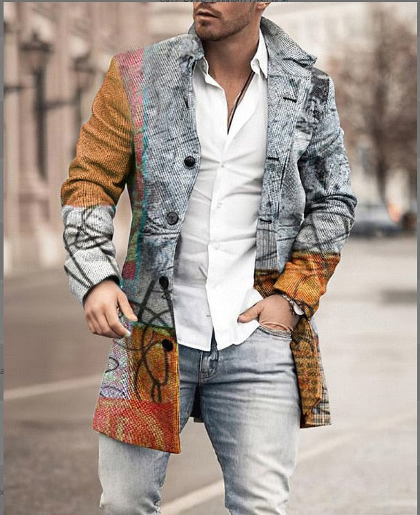 Herren Wollmantel Karo Muster Elegante Silhouette