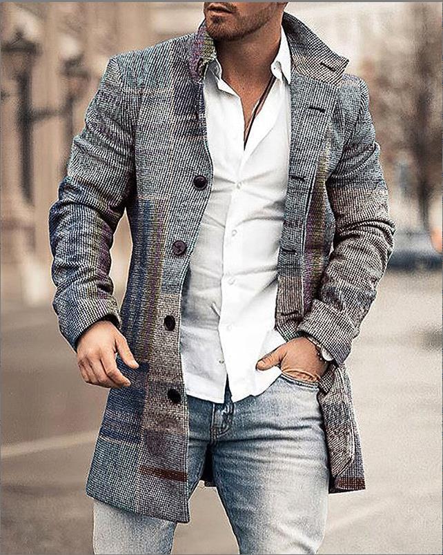 Herren Wollmantel Karo Muster Elegante Silhouette
