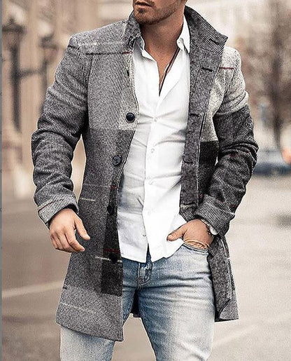 Herren Wollmantel Karo Muster Elegante Silhouette