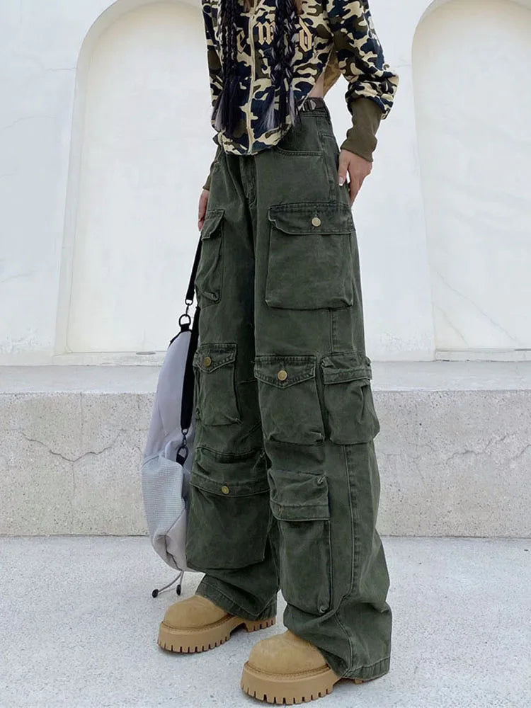 Retro Cargo-Hose Viel Taschen Weites Bein - IdealeKleiden