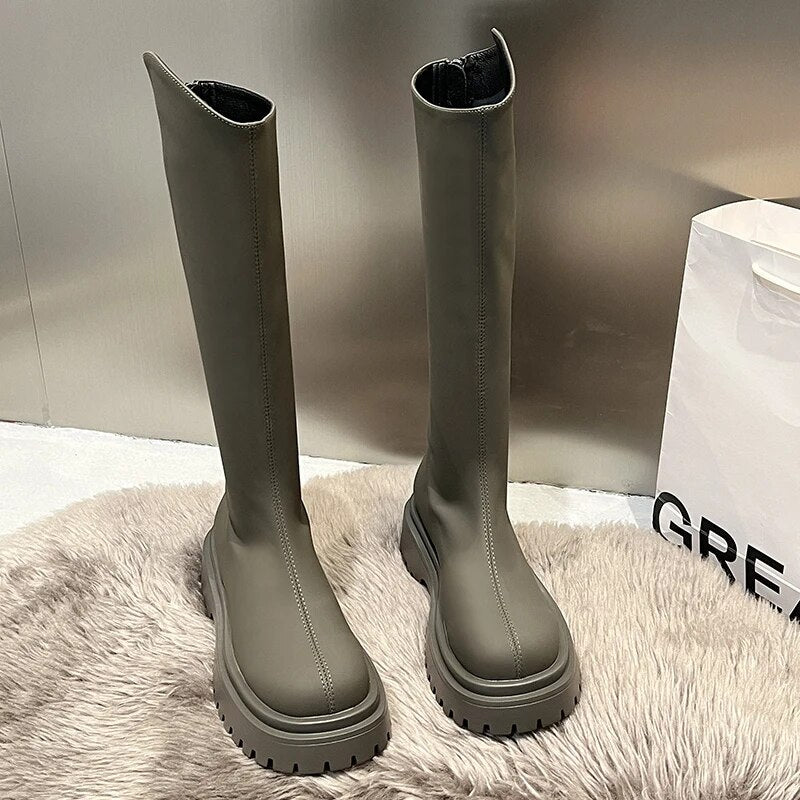 Hohe Stiefel Überknie Leder - IdealeKleiden