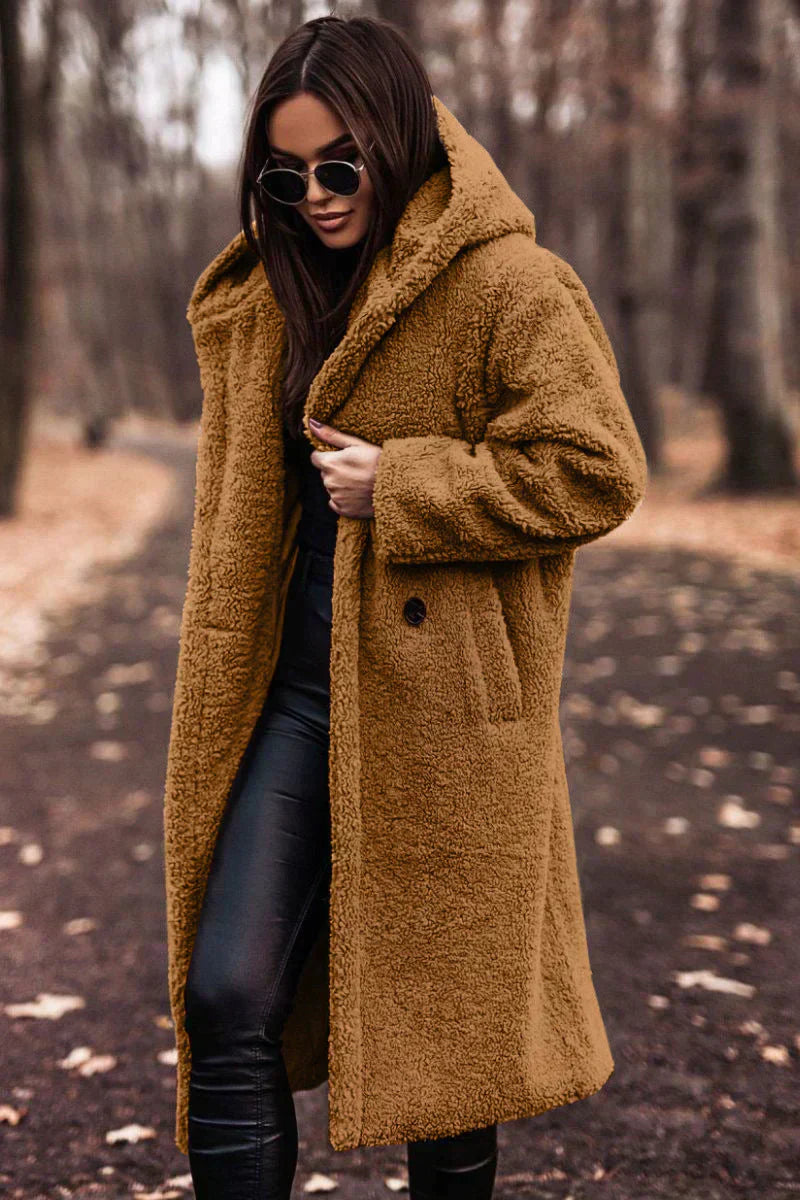Damen Oversized Teddyjacke Kapuze Warm