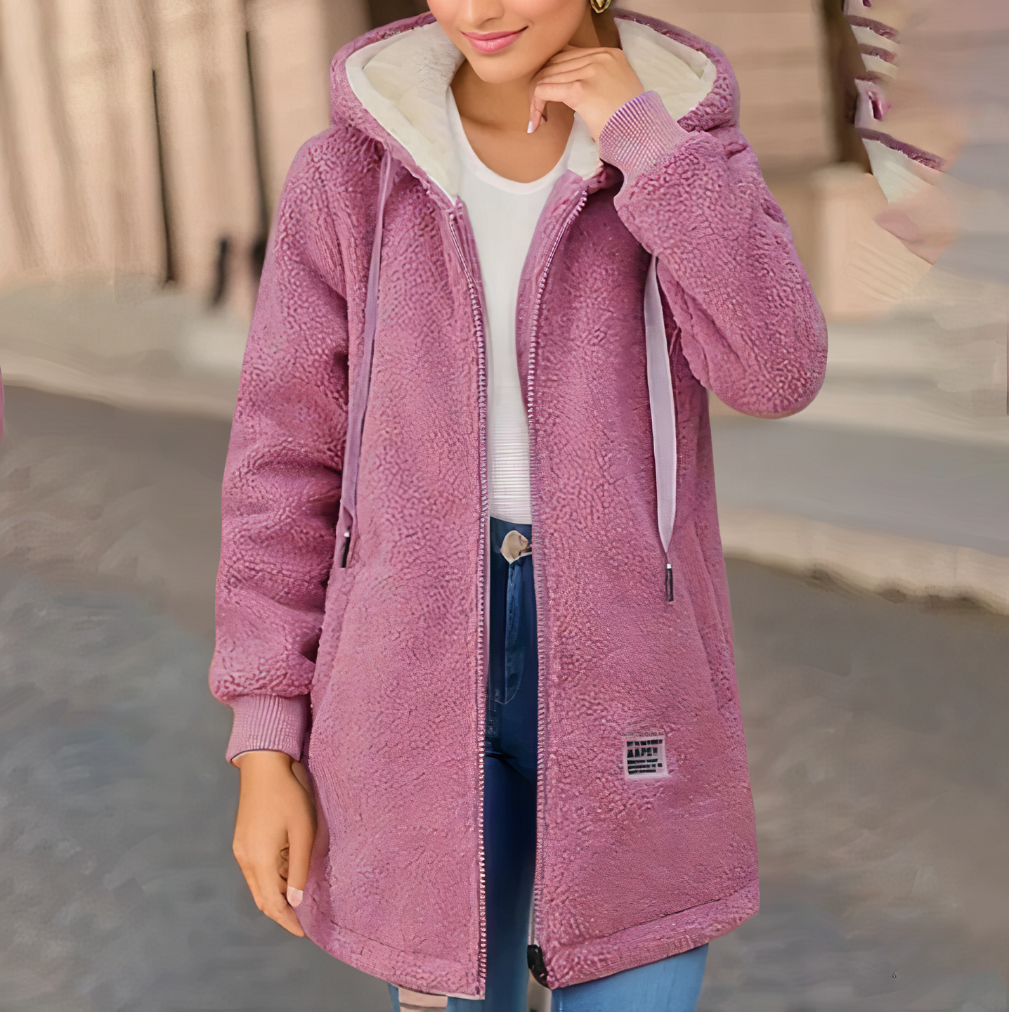Damen Fleecejacke Kapuze Warm - IdealeKleiden