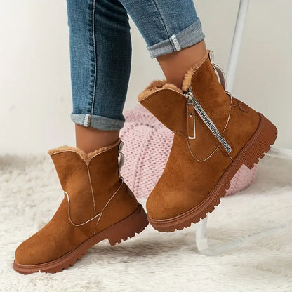 Damen Plüsch Stiefel Mit Reißverschluss - Warme Winterstiefel