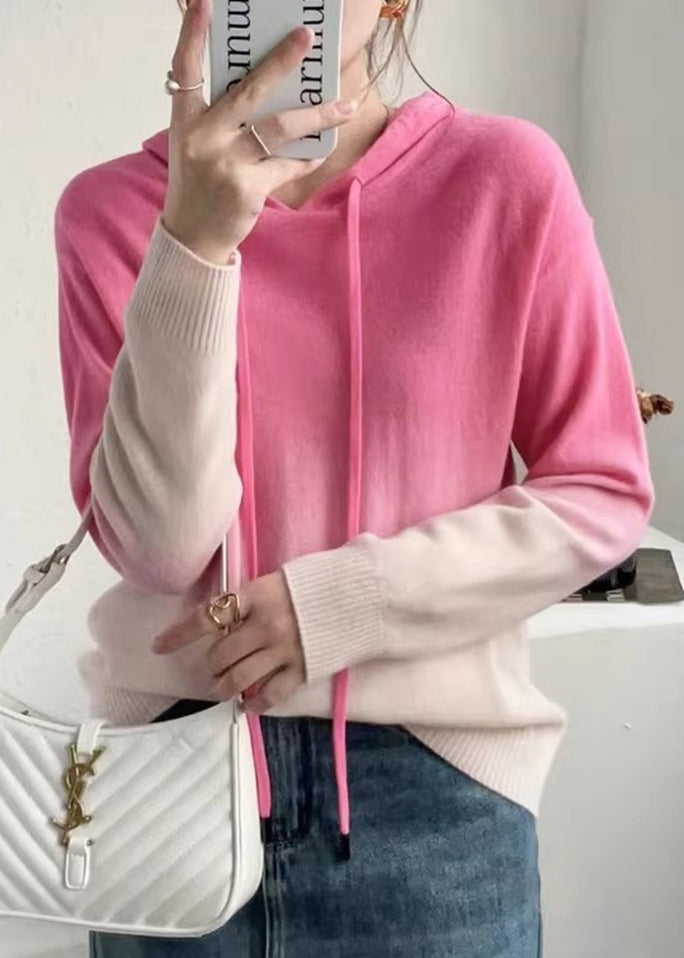 Herbstlich Wollpullover Kapuze Farbverlauf Strick