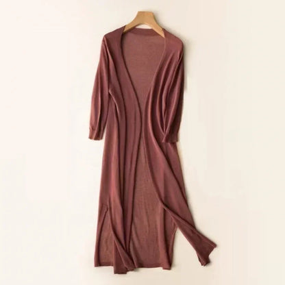 Damen Strickjacke Lang Elegant Drapé Look - IdealeKleiden