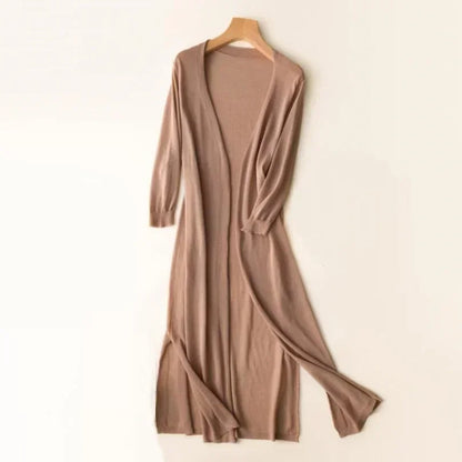 Damen Strickjacke Lang Elegant Drapé Look