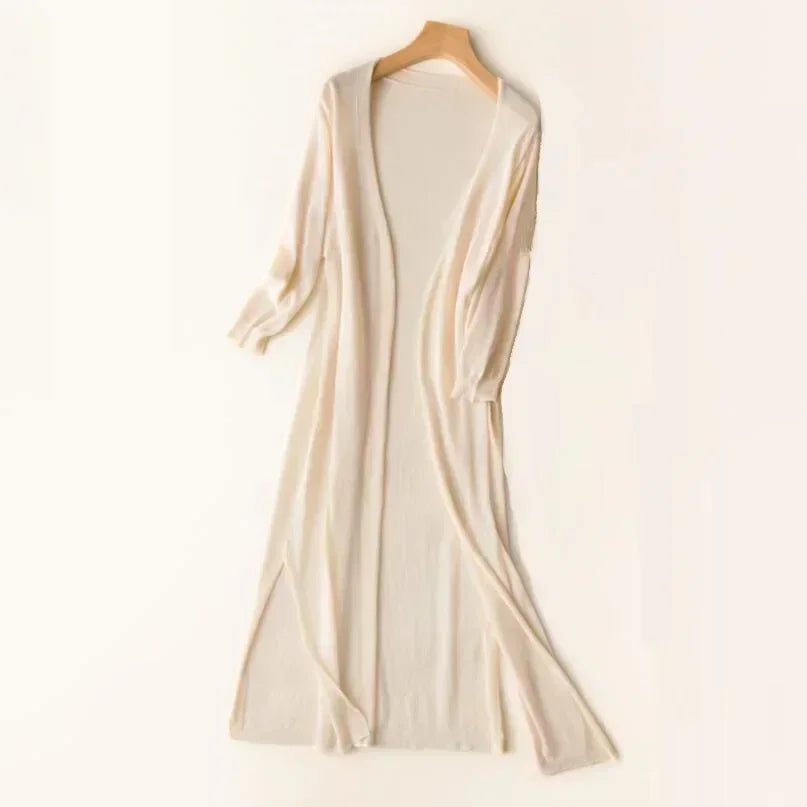 Damen Strickjacke Lang Elegant Drapé Look