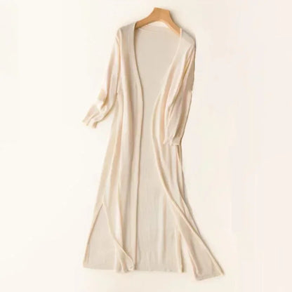 Damen Strickjacke Lang Elegant Drapé Look