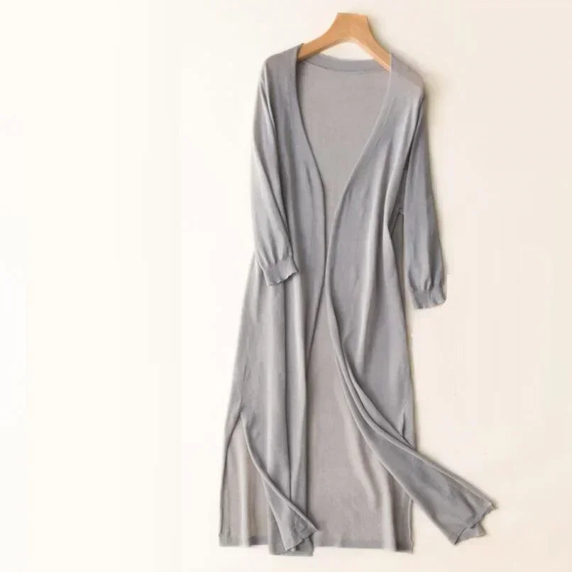 Damen Strickjacke Lang Elegant Drapé Look