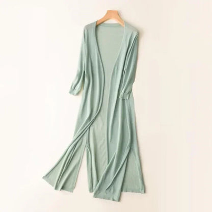 Damen Strickjacke Lang Elegant Drapé Look