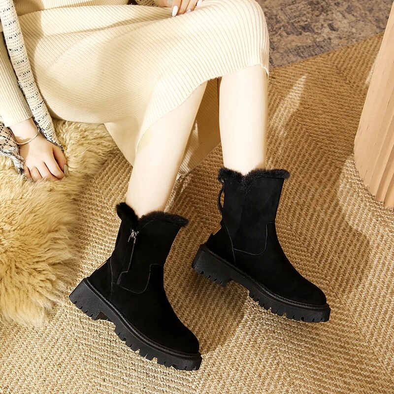 Winterstiefel Damen Fell Warm Plateau